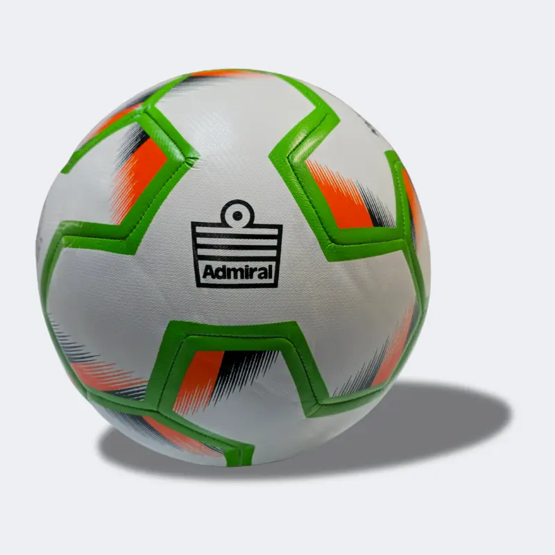 Admiral Striker Hyperseam Soccer Ball. Green and Orange Admiral logo on the Striker soccer ball