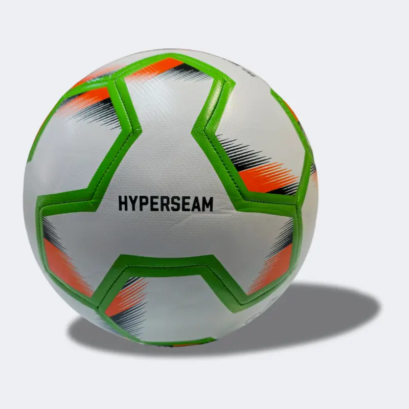 Admiral Striker Hyperseam Soccer Ball. Green and Orange soccer ball with Hyperseam name visible