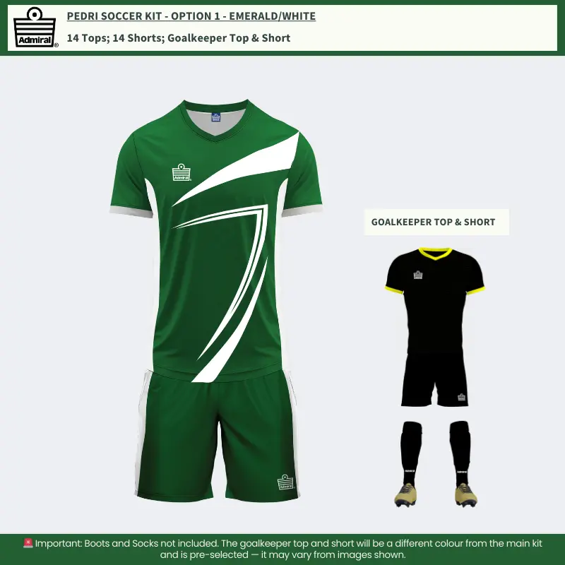 Pedri Soccer Kit Emerald-White Option 1 – Basic Kit