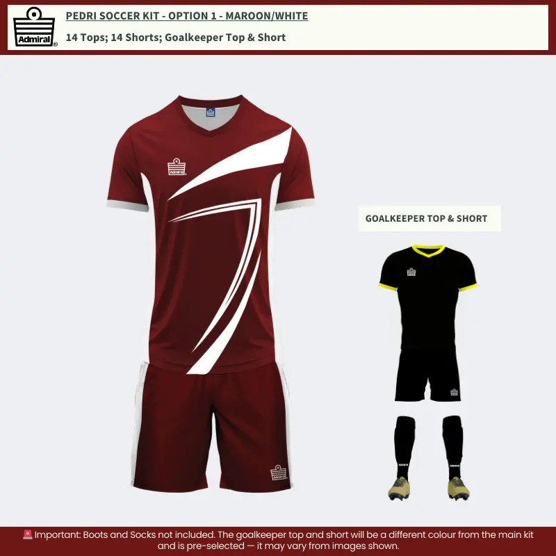 Pedri Soccer Kit Maroon-White Option 1 – Basic Kit