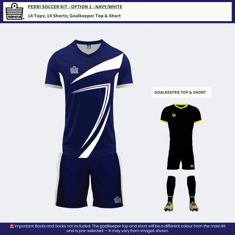 Pedri Soccer Kit Navy-White Option 1 – Basic Team Set