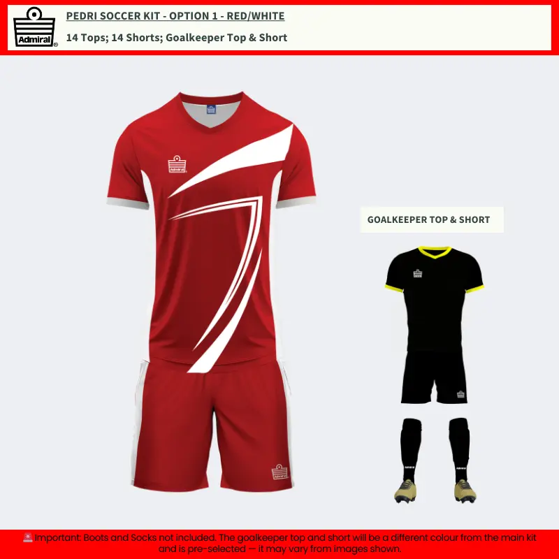 Pedri Soccer Kit Red-White Option 1 – 15 Player Basic Set