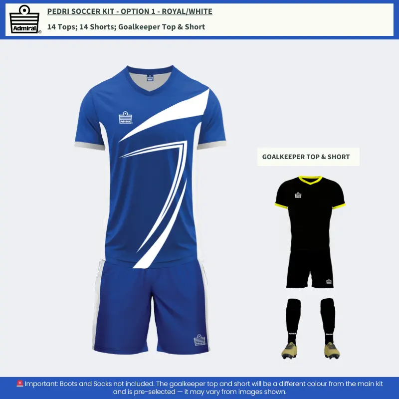 Pedri Soccer Kit Royal-White Option 1 – Classic Colour Combo
