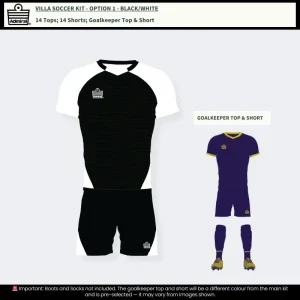 Villa Soccer Kit Black-White Option 1 full team gear