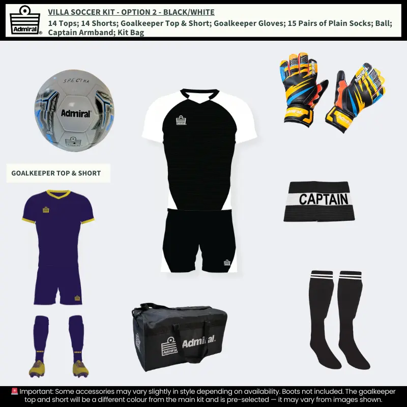 Villa Soccer Kit Black-White Option 2 full gear set