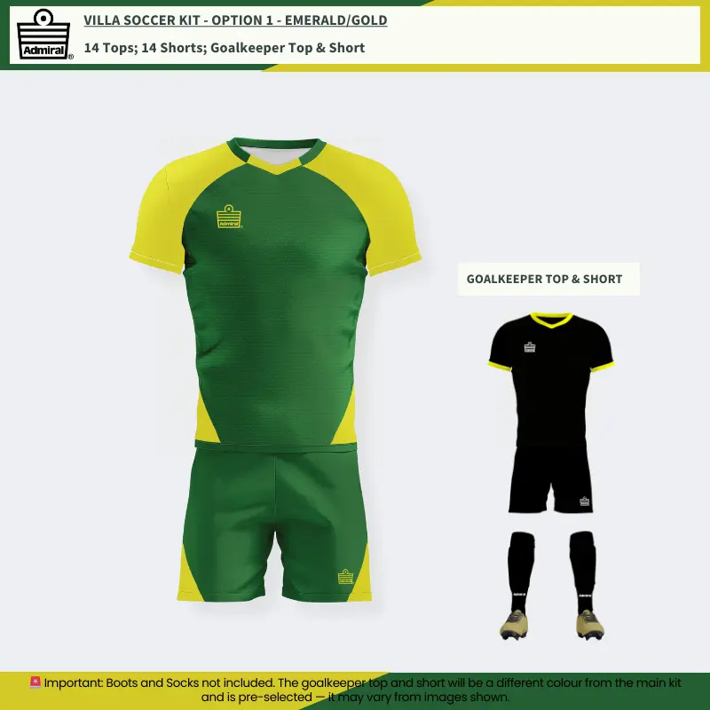 Villa Soccer Kit Emerald-Gold Option 1 full view