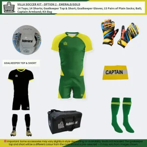 Villa Soccer Kit Emerald-Gold Option 2 full match kit