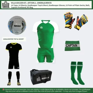 Villa Soccer Kit Emerald-White Option 2 with full accessories