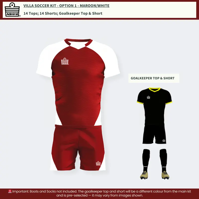 Villa Soccer Kit Maroon-White Option 1 team kit