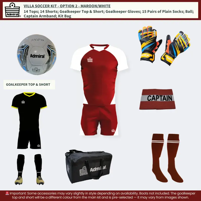 Villa Soccer Kit Maroon-White Option 2 layout