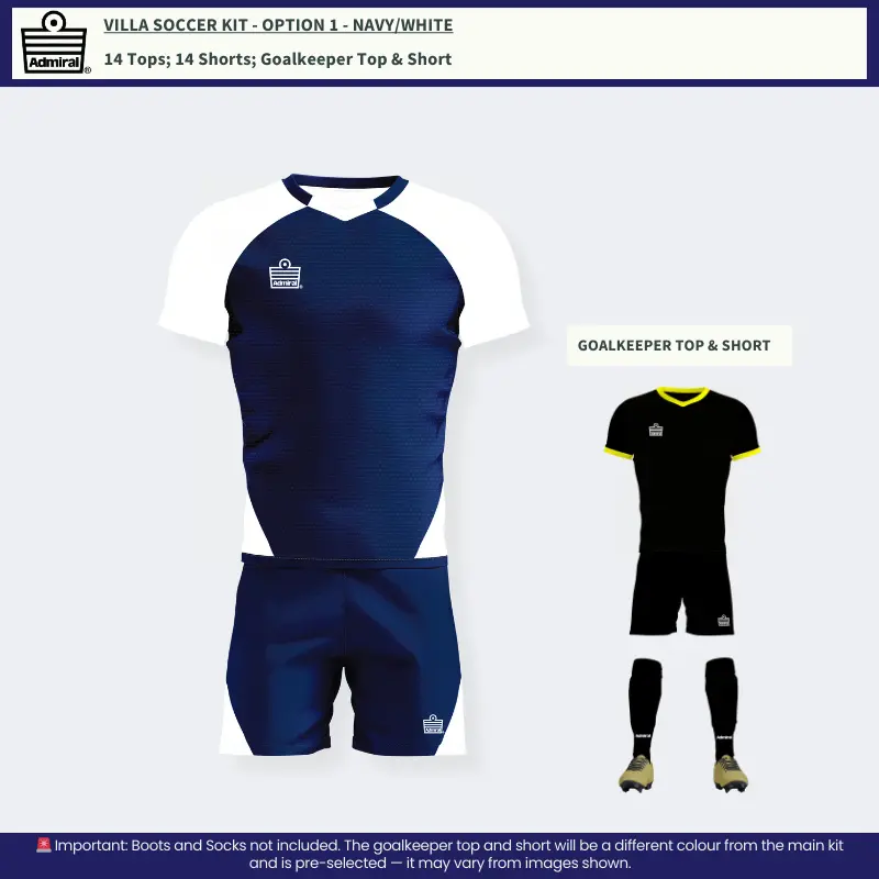 Villa Soccer Kit Navy-White Option 1 setup