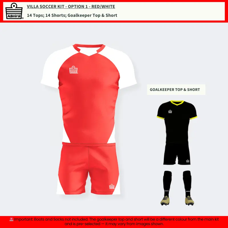Villa Soccer Kit Red-White Option 1 full setup