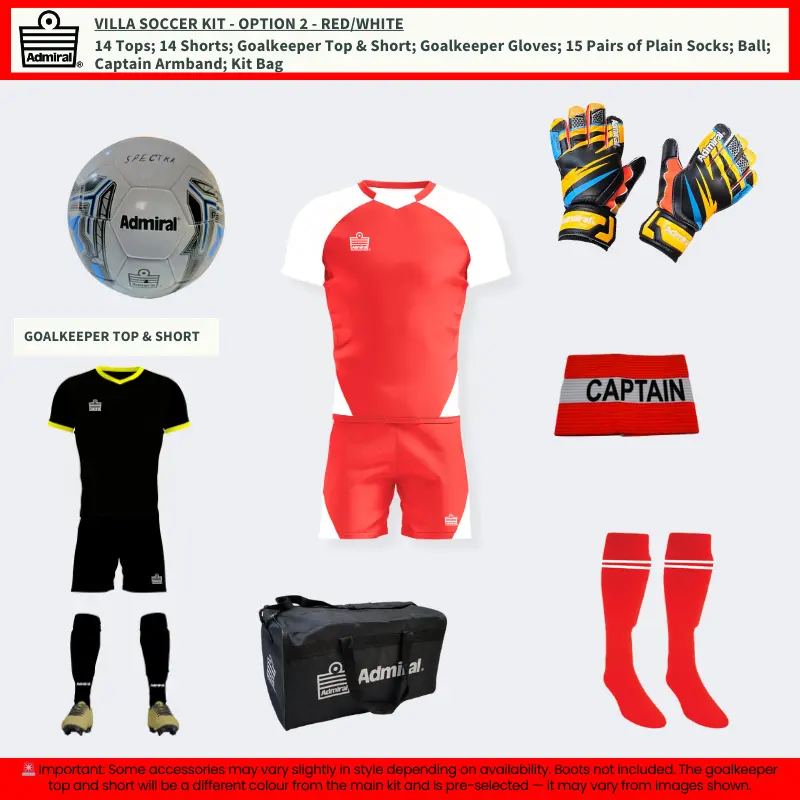 Villa Soccer Kit Red-White Option 2 with full matchday gear