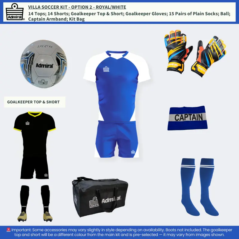 Villa Soccer Kit Royal-White Option 2 with full accessories