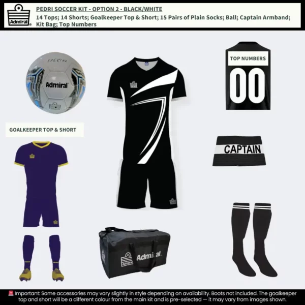 Pedri Soccer Kit Black-White Option 2 – Full Kit with Accessories