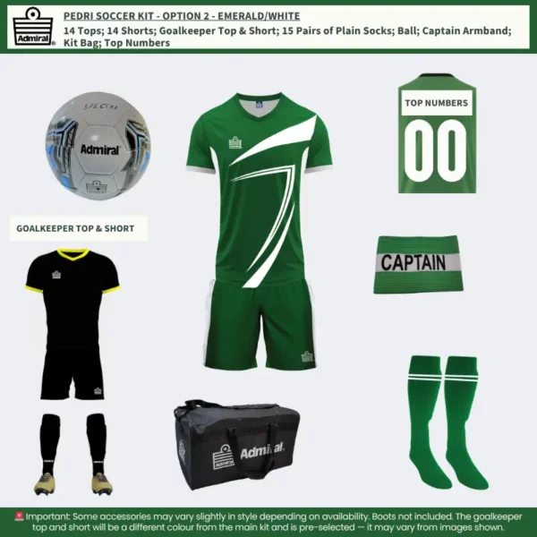 Pedri Soccer Kit Emerald-White Option 2 – Complete Set