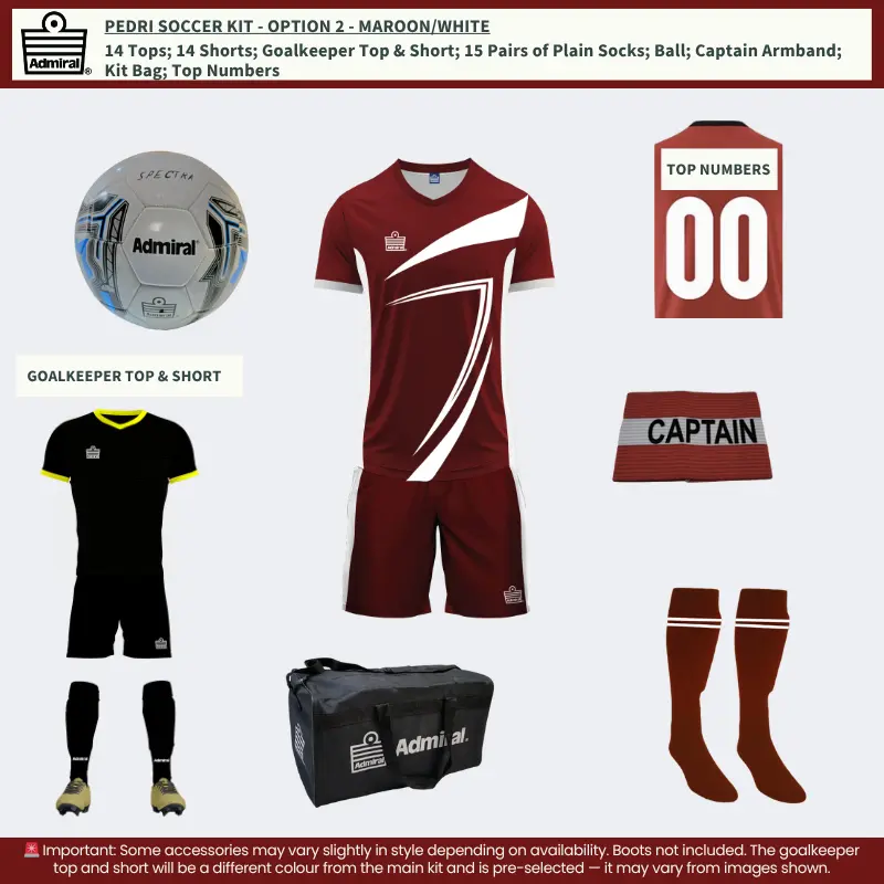Pedri Soccer Kit Maroon-White Option 2 – Full Matchday Gear