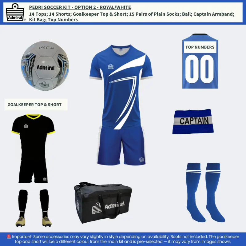 Pedri Soccer Kit Royal-White Option 2 – All-in-One Team Kit
