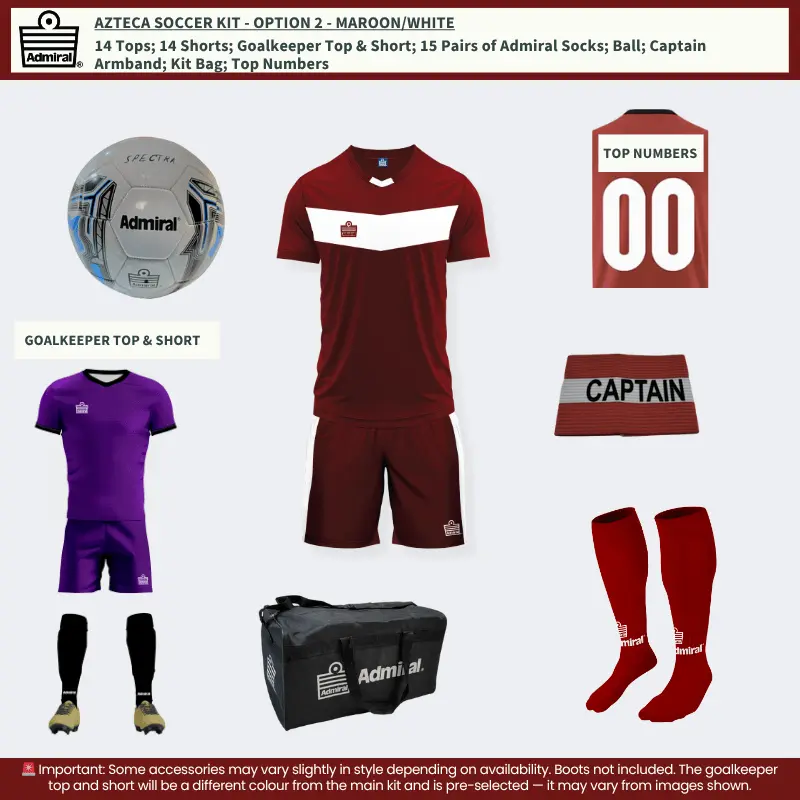 Azteca Soccer Kit Maroon/White – Team Option 2