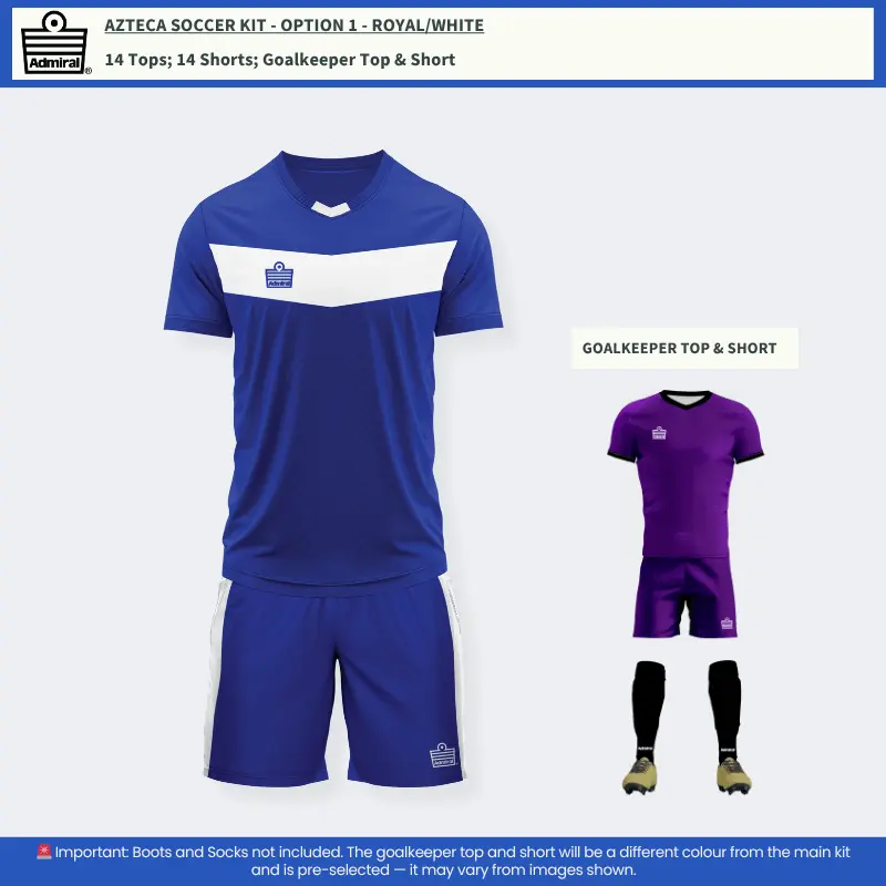 Azteca Soccer Kit Royal/White – Team Option 1
