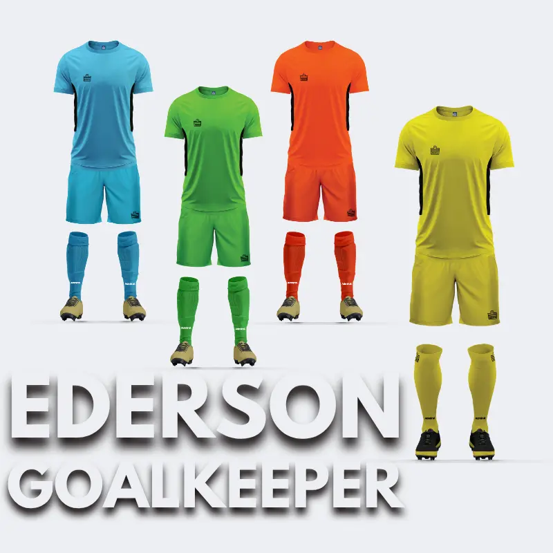 Ederson Goalkeeper Soccer Kit in all available colours – Yellow/Black, Orange/Black, Sky/Black, Lumo Green/Black