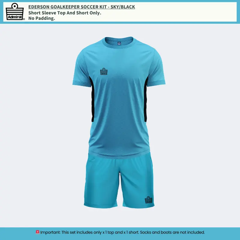 Ederson Goalkeeper Soccer Kit in Sky and Black – short sleeve top and short