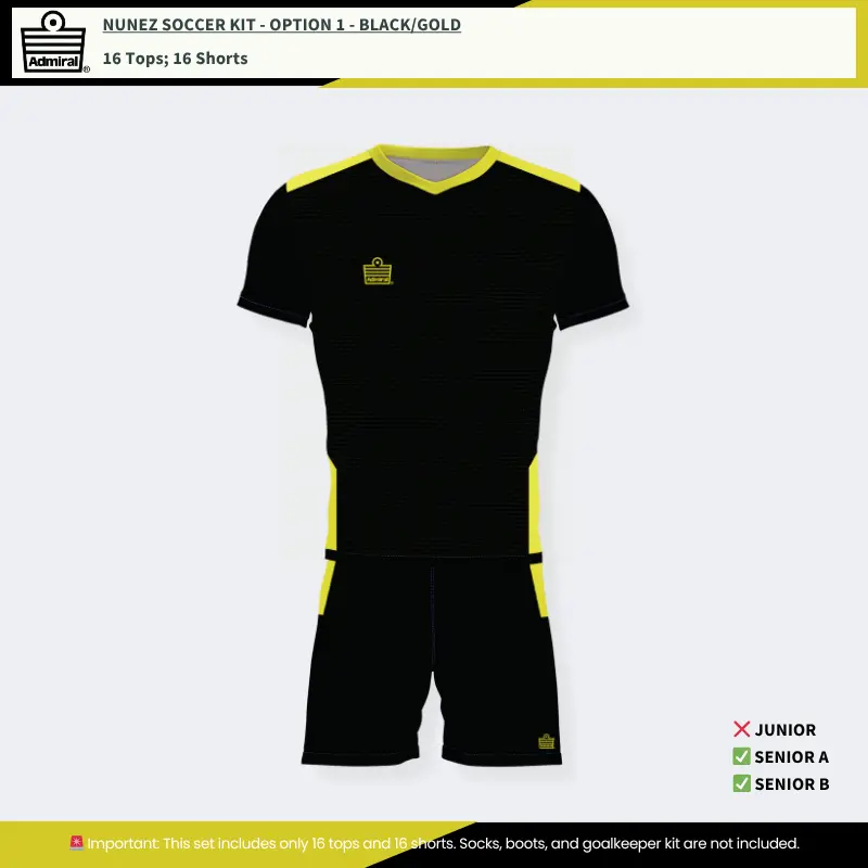 Nunez Soccer Kit Option 1 - Black and Gold