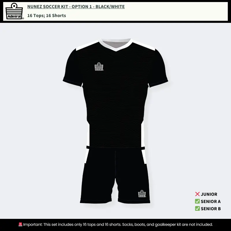 Nunez Soccer Kit Option 1 - Black and White