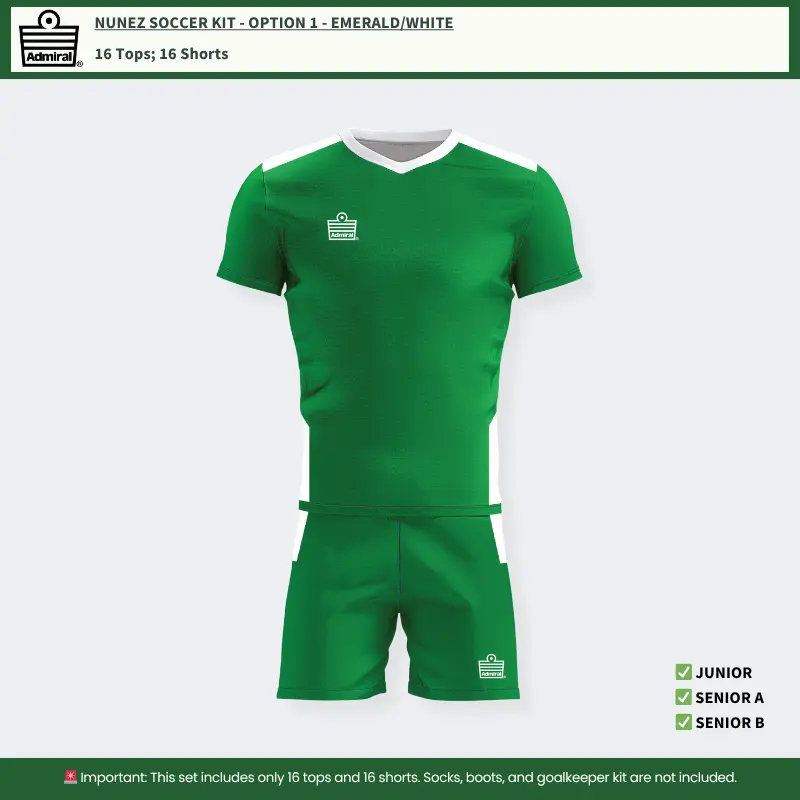 Nunez Soccer Kit Option 1 - Emerald and White