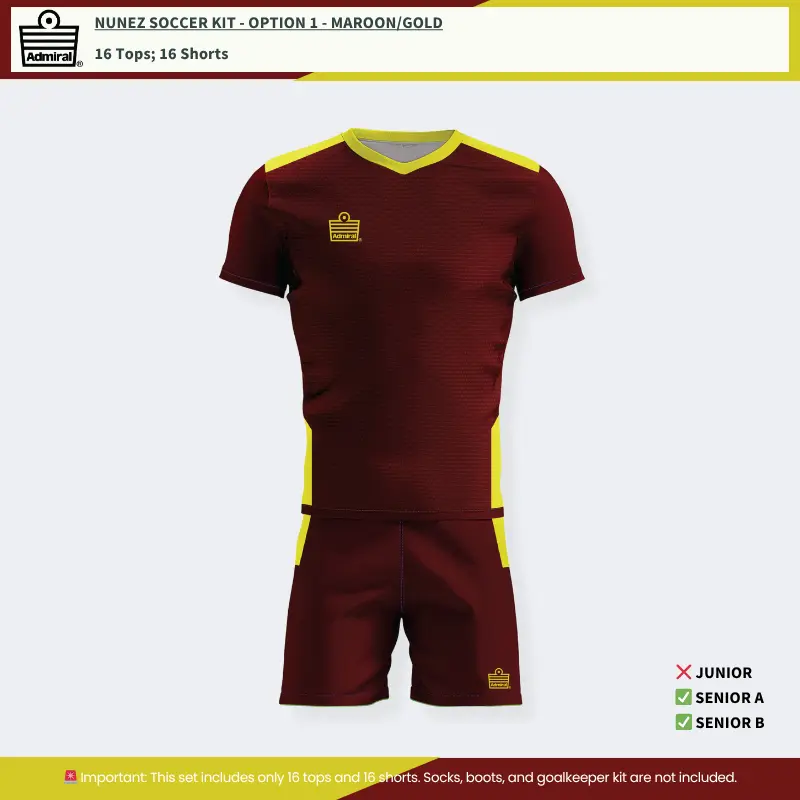 Nunez Soccer Kit Option 1 - Maroon and Gold