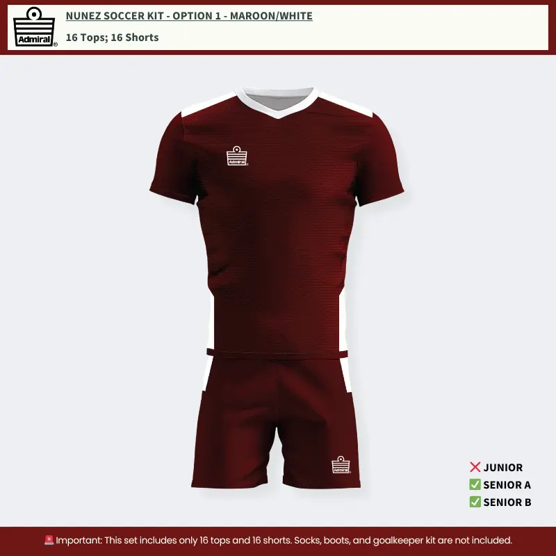 Nunez Soccer Kit Option 1 - Maroon and White