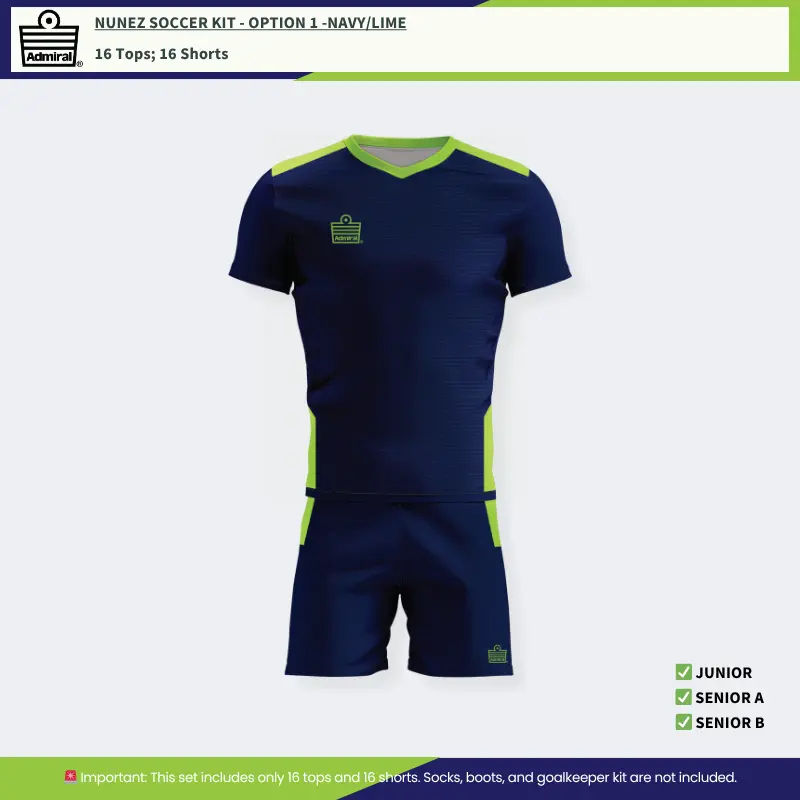 Nunez Soccer Kit Option 1 - Navy and Lime