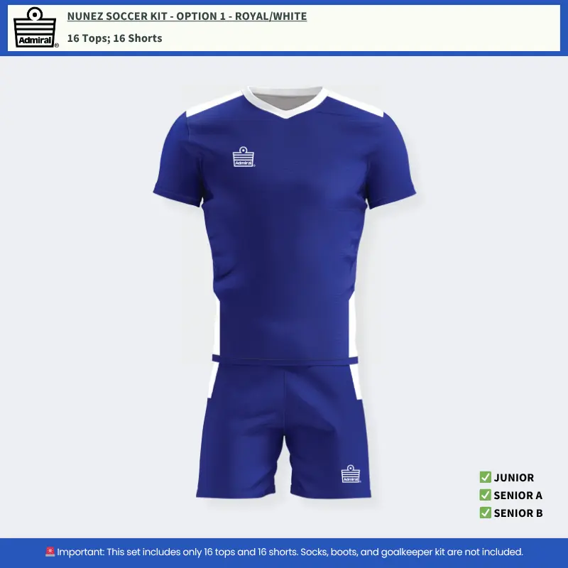Nunez Soccer Kit Option 1 - Royal and White