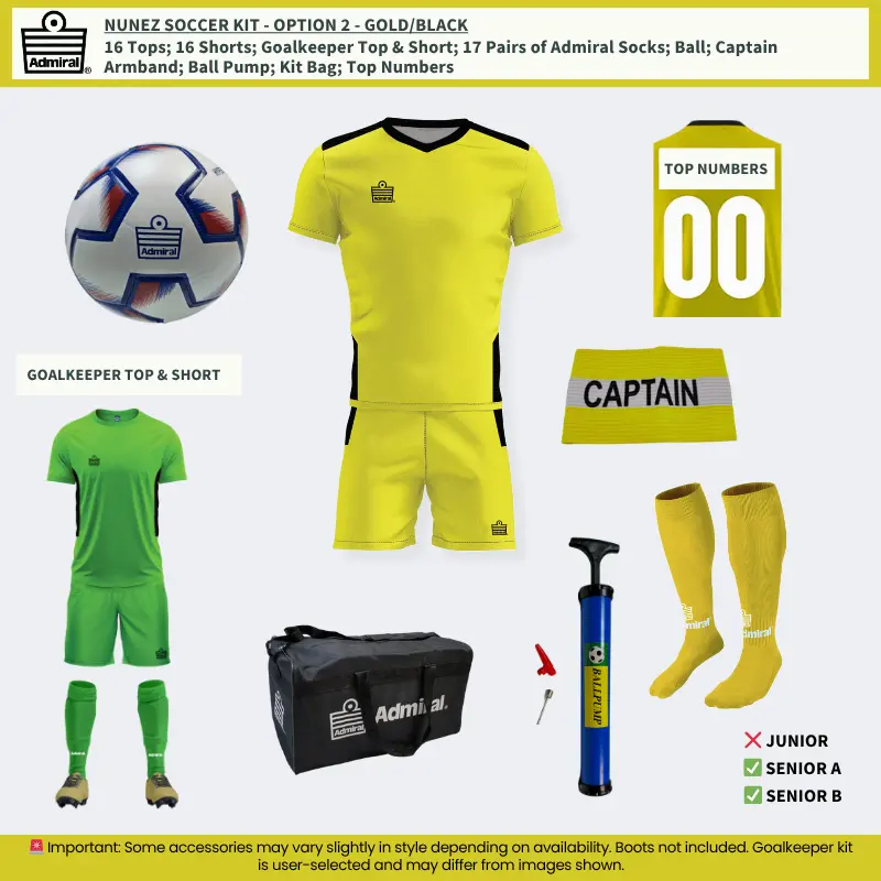 Nunez Soccer Kit Option 2 - Gold and Black