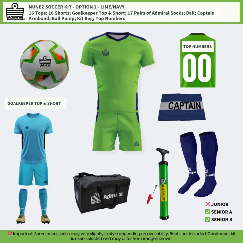 Nunez Soccer Kit Option 2 - Lime and Navy