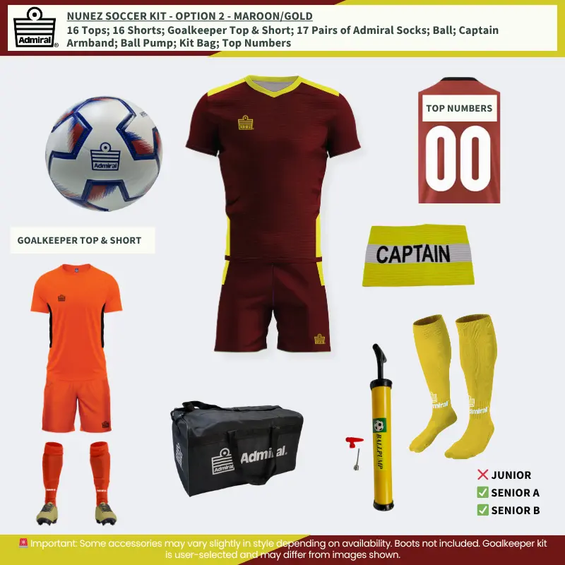 Nunez Soccer Kit Option 2 - Maroon and Gold
