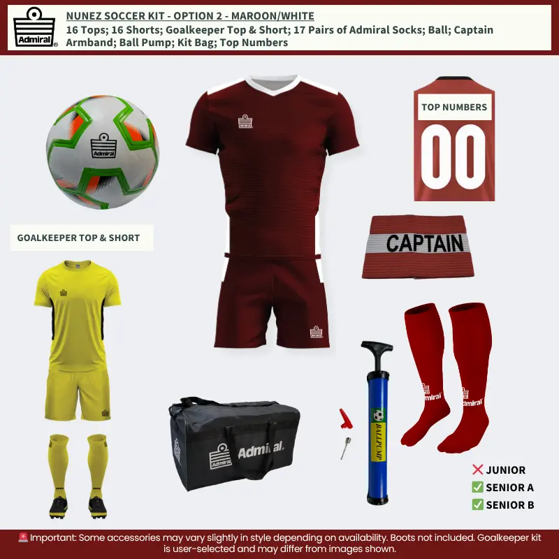 Nunez Soccer Kit Option 2 - Maroon and White