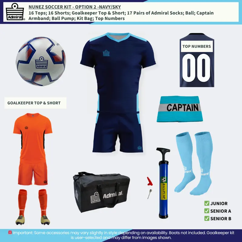 Nunez Soccer Kit Option 2 - Navy and Sky
