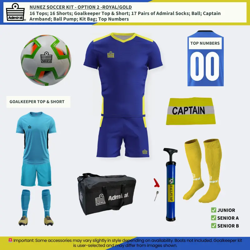 Nunez Soccer Kit Option 2 - Royal and Gold