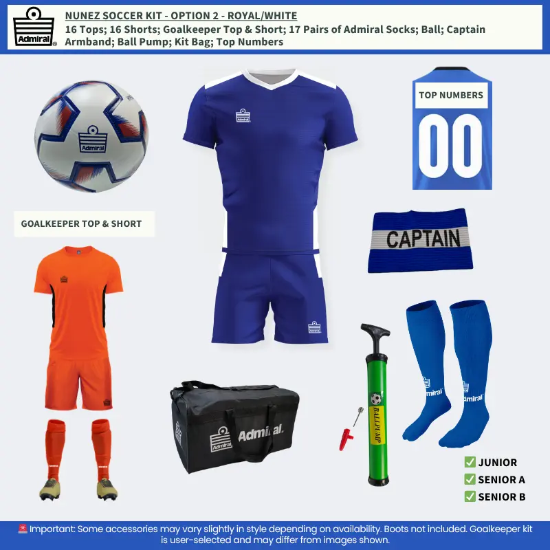 Nunez Soccer Kit Option 2 - Royal and White