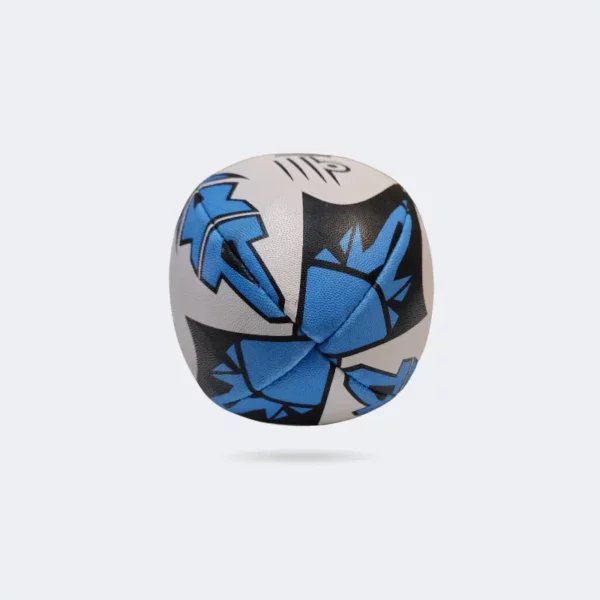 Side view of Admiral Blaze Rugby Ball in white and blue