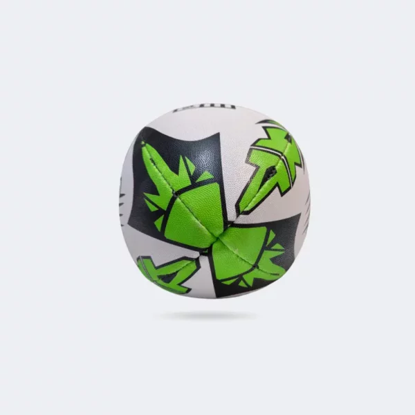 Side view of Admiral Blaze Rugby Ball in white and green