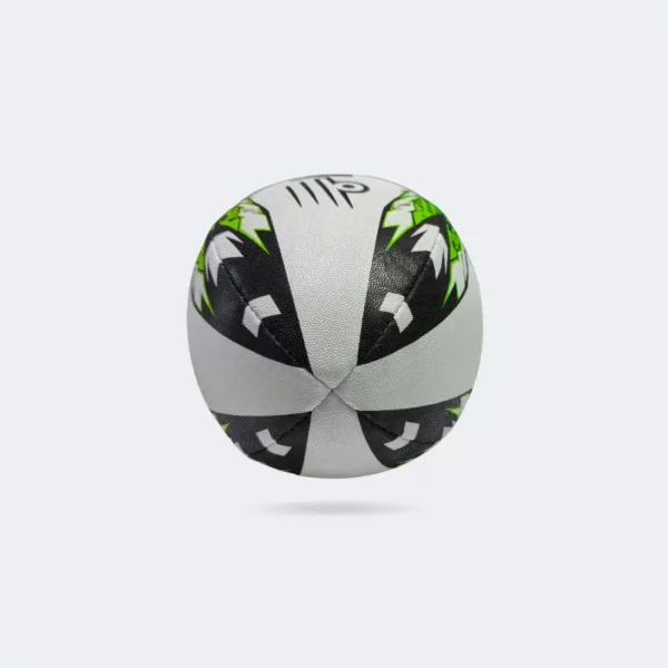 Admiral Flash Rugby Ball Size 4 – Side View Side view of white-green Admiral Flash Rugby Ball size 4