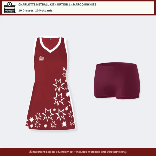 Charlotte Netball Kit Option 1 Maroon-White
