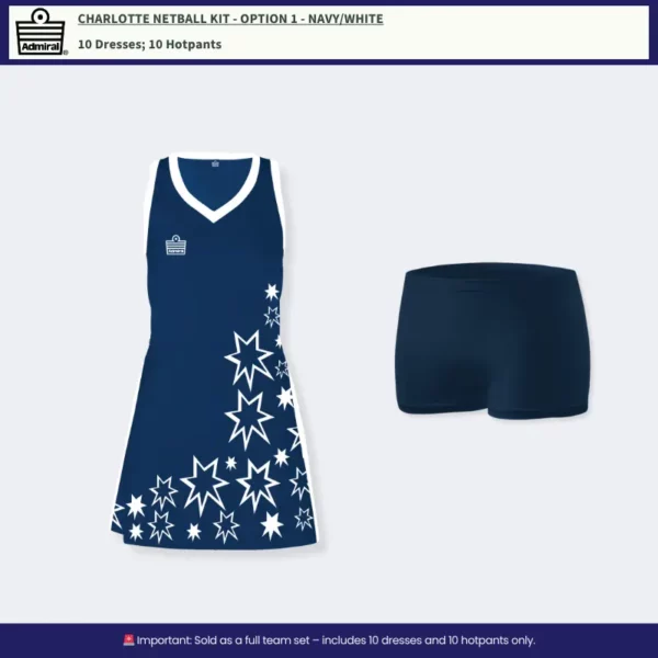Charlotte Netball Kit Option 1 Navy-White