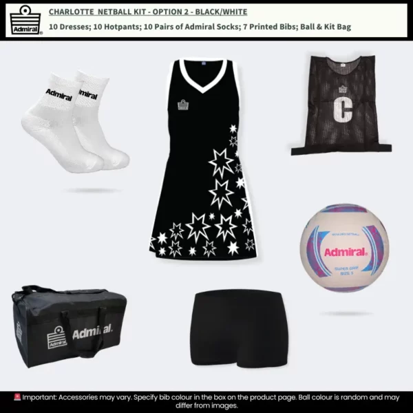 Charlotte Netball Kit Option 2 Black-White