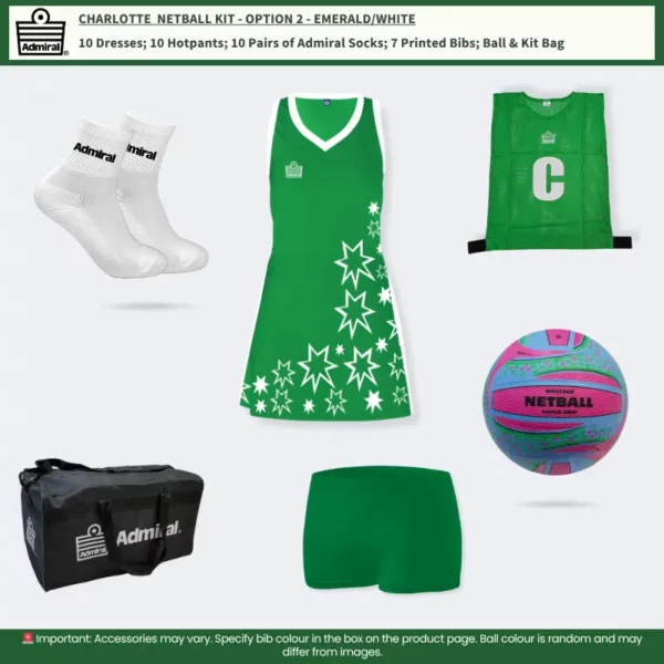 Charlotte Netball Kit Option 2 Emerald-White