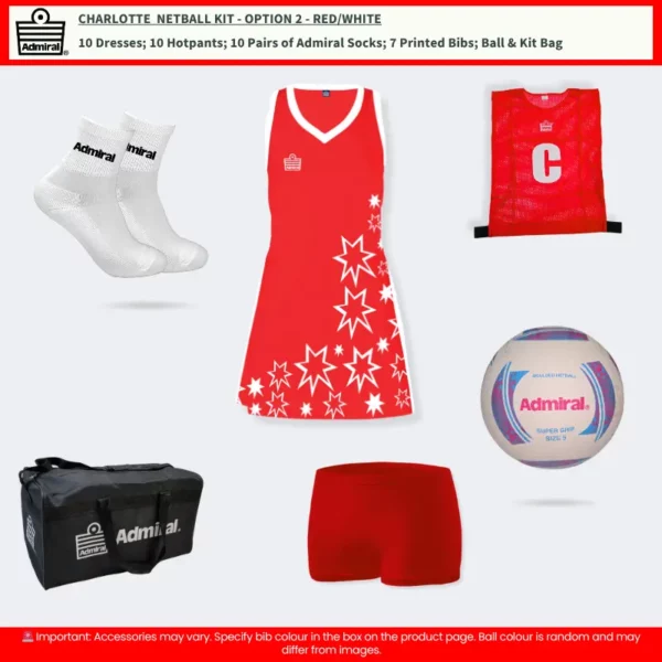 Charlotte Netball Kit Option 2 Red-White