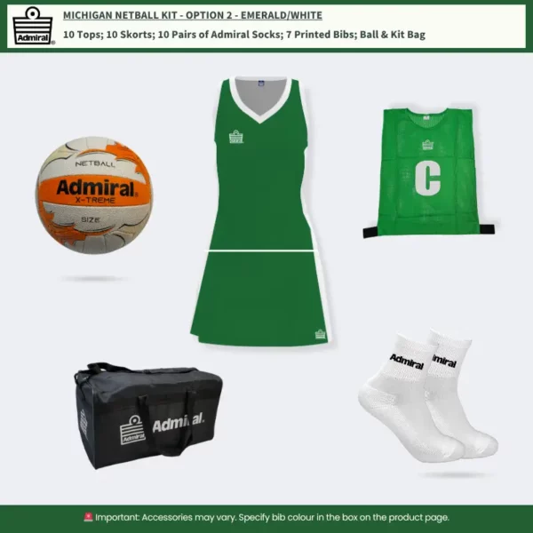 Michigan Netball Kit Option 2 Emerald/White Michigan Netball Kit Option 2 Emerald/White