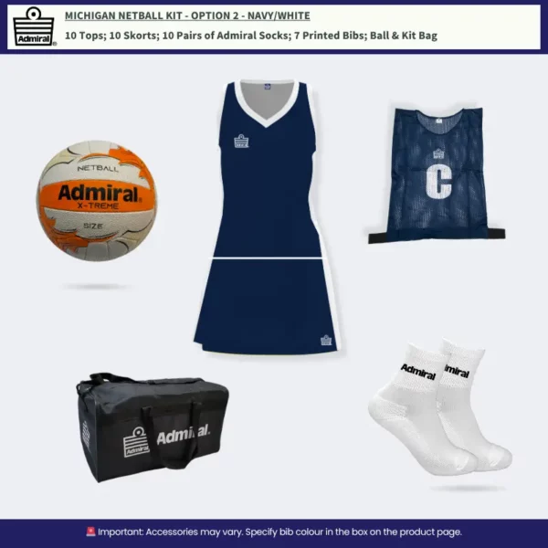 Michigan Netball Kit Option 2 Navy/White Michigan Netball Kit Option 2 Navy/White
